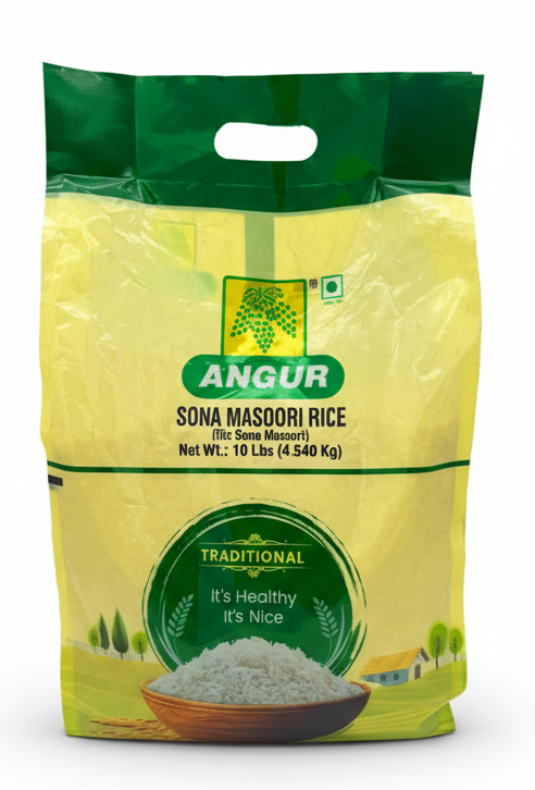 Angur Sona Masoori Rice Premium Short Grain White Rice, 10 lbs/ 4.5kg