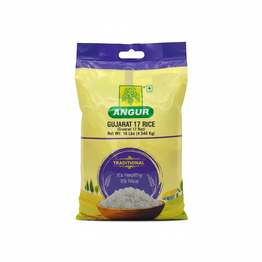 Angur Gujarat 17 Premium Quality Medium Grain Rice, 10lbs / 4.5kg